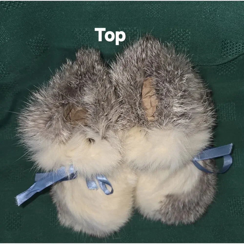 Rabbit Fur Kids Slippers Moccasins Vintage 6